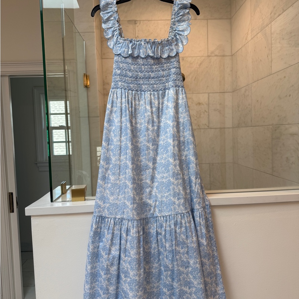 Dondolo Light Blue Floral Ruffle Strap Maxi Dress